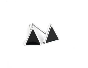 Unisex Punk Style Onyx Black Silver SP Tiny Triangle Stud Earring - Picture 1 of 2