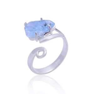Raw Aquamarine Ring 925 Sterling Silver Rough Gemstone Ring Aquamarine Jewelry