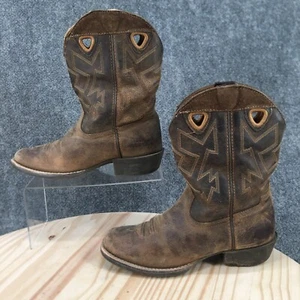 Ariat Western Cowboy Boots Youth 4.5 Charger Brown Leather Mid Calf Pull On - Picture 1 of 16