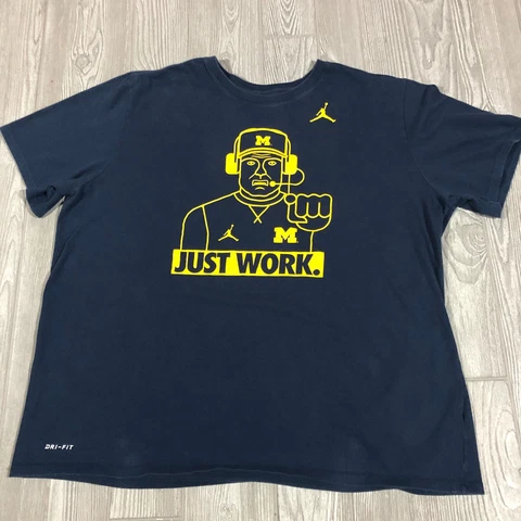 Michigan Wolverines Shirt Mens 2XL Blue Nike Jordan Just Work Jumpman Tee 2839 Cover