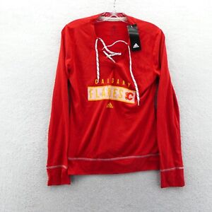Calgary Flames Sweater Medium Womens Adidas Shirt Red Knit Vneck NHL Hockey New
