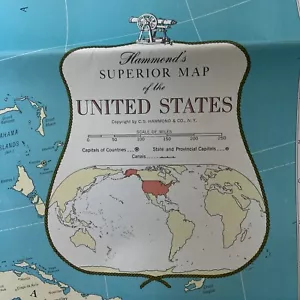 Hammond's Superior Mappa degli Stati Uniti 50" x 33" anni '70 ottime condizioni - Foto 1 di 3