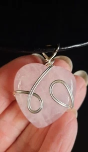 Rose Quartz Wire Wrap Crystal Heart Pendant - Picture 1 of 3