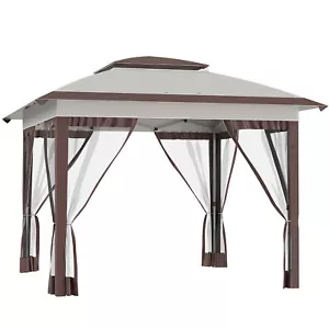 Outsunny 12' x 12' Pop Up Canopy Tent with Netting and Carry Bag, Instant Sun Sh - Picture 1 of 9