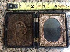Antique post mortem ambrotype in gutta percha case