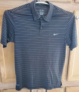 Nike Men’s Short Sleeve Performance Polo Shirt Black w/ White Stripes Size Small - Picture 1 of 5