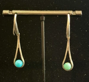 Sterling Silver Turquoise Lasso Earrings 2" Drop Floating Gemstone Native SW 925 - Picture 1 of 9