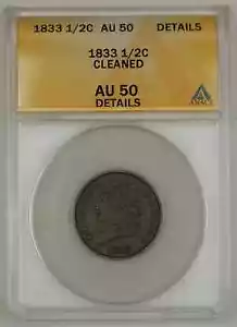 1833 Classic Head Half Cent Coin ANACS Cleaned AU-50 Details Better Coin - Picture 1 of 2