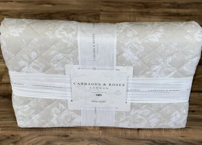 Cabbage & Roses Paris Rose - Linen King Quilt Coverlet Farmhouse Shabby Chic - Image 1 of 4