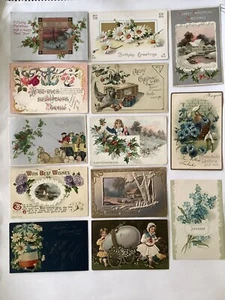 37 geprägte Gruß Postkarten Weihnachten Geburtstag Ostern etc meist gebraucht AX855 - Bild 1 von 3