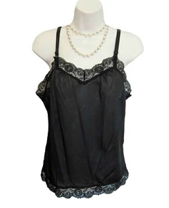 Silky Nylon BLACK Camisole Cami Top Size M Medium LACE Lingerie Undercover Wear - Picture 1 of 8