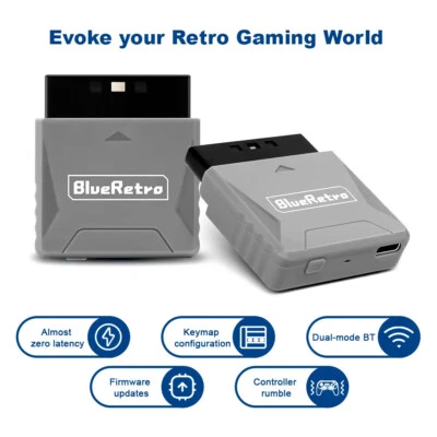 Wireless Bluetooth Controller Receiver - Playstation 1 & 2  - (Grey) Blue Retro - Image 1 of 4