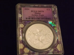 2024 Malta Golden Eagle Holographic Bee frame Holder PCGS MS 70 - Picture 1 of 2