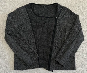 Eileen Fisher Sweater XL Gray Alpaca Organic Cotton Full Zip Jacket Cardigan - Picture 1 of 8