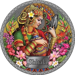 Ghana - 2022 Shitala Goddesses of Health 50g (1.6oz)Antiqued Colored Silver Coin - Picture 1 of 1