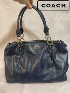 COACH Handbag Shoulder Bag Logo Leather Black women's USED FROM JAPAN - Picture 1 of 10