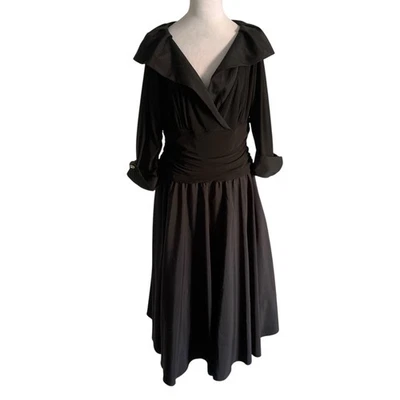 Jessica Howard Women’s Large Black Formal V Neck Long Sleeve Holiday Dress  - Image 1 of 4