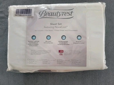 NUEVO Juego de sábanas de enfriamiento Beauty Rest Nova Cool King Retirado Beautyrest blanco  Foto 1 de 4