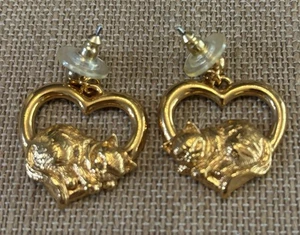 Avon Ohrringe 90er Herz Katze goldfarben  - Bild 1 von 2