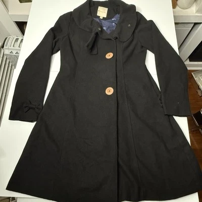 Modcloth Flared Coat Snap Buttons Women’s Small Black jacket trench - Image 1 of 4