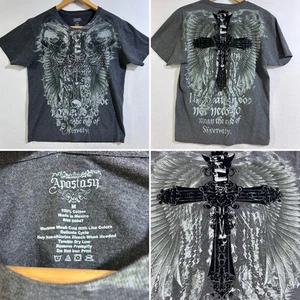 Camisa Patinadora De Colección Y2K Estilo Aflicción M Apostasía Ciber Gótico AOP Calavera Ala Cruzada - Imagen 1 de 8