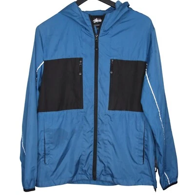 Stussy Mens Size S Windbreaker Jacket Hooded Lightweight Blue Black Athleisure - Image 1 of 4