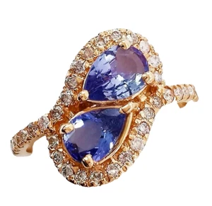 1.10ct Diamante Redondo Natural 14k Zafiro Oro Amarillo Boda Anillo de Cóctel - Imagen 1 de 5