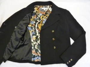 CAbi Black Stretch Knit Double-Breasted Crest-Button Crop Career Blazer Jacket~2 - Picture 1 of 10