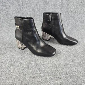 Vince Camuto Laiklen Black Leather Snakeskin Block Heel Ankle Boots 6.5M EUC - Picture 1 of 10