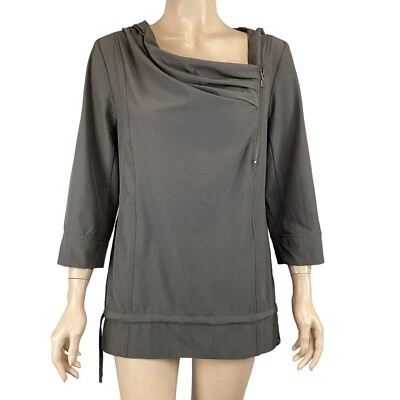 Zobha Gray Asymmetrical Zip-Up Hoodie Top Size Small Womens Activewear - Image 1 of 4