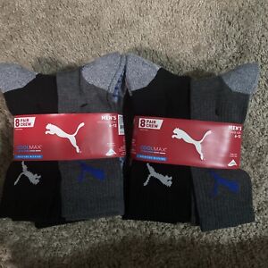 8 Pairs Puma Men's Crew Socks Cool MAX Athletic Moisture Wicking Shoe Size 6-12