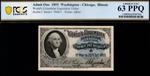 1893 Exposition Ticket - World Fair Washington - Chicago, Illinois PCGS 63PPQ - Picture 1 of 2