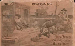 Postal Decatur IN dibujos animados escena de la calle principal en un día ocupado DB publicado - Imagen 1 de 2