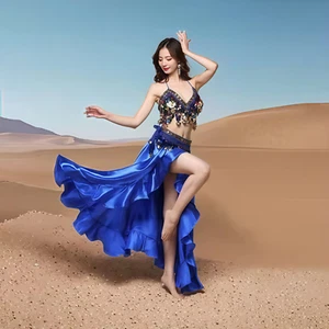 Belly Dance Top & Full Skirt & Belt Costume Belly Dance Set Indian Dance Wear Pa - Picture 1 of 23