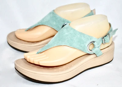 VIONIC Jolie 麂皮绒 T 型带露背凉鞋女式 8 码玉绿色皮革 — 第 1/4 张图片