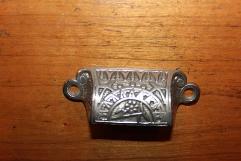 Antique Victorian Nickel on Cast Iron Bin Apothecary Cupboard Drawer Pull L-79 Cover