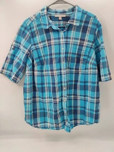 Camicia donna DONNA DENTRO a quadri con bottoni L 18/20 blu bianco maniche a linguetta a rotolo - Foto 1 di 9