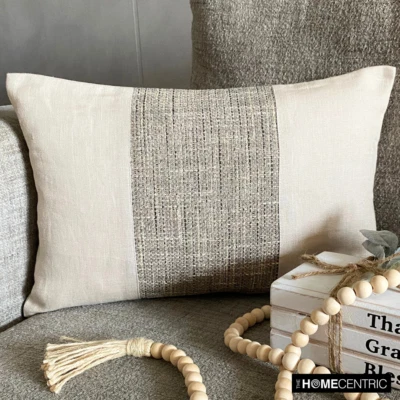 Decorative Beige Lumbar Pillow Cover Contemporary Linen & Jute - June Beige - Image 1 of 4