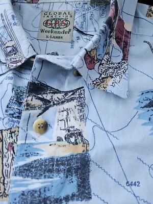 Mens XL Short Sleeve Button-down Cotton Fishing Shirt GPS Weekender  - Image 1 of 4