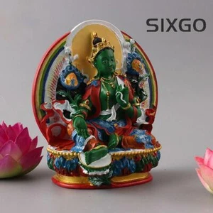 Tibetischer Buddhismus Statue Grün Tara Buddha Halbkreis Handbemalt Feng Shui - Bild 1 von 4