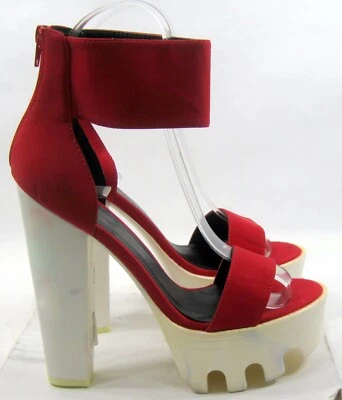 ROJO 6"BLOCK Tacón Alto 2" Plataforma PEEP Puntera Correa al Tobillo Zapatos Mujer Talla 6 Foto 1 de 4