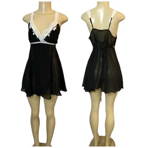 Camisón Y2K Flora Nikrooz Negro Floral Transparente Corbata de Encaje M/L Hada Gótica - Imagen 1 de 11