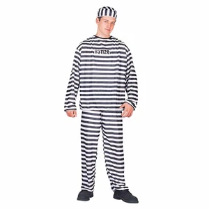 Totally Ghoul Convict Black & White Striped Men's Halloween Costume One Size - Picture 1 of 2