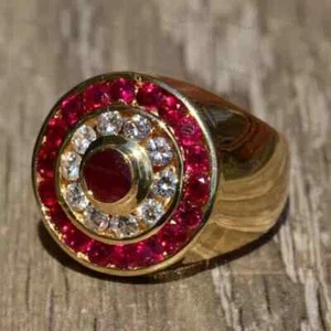 2.80Ct Round Cut Lab Created Red Ruby Cluster Men's Ring 14k Yellow Gold Plated - Picture 1 of 5