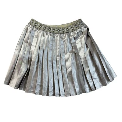 Falda Calypso St Barth Mujer Pequeña Plateada Metálica Plisada Cintura Elástica Elegante Foto 1 de 4