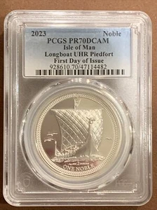 2023-Isle of Man- Noble Longboat- 2oz- PCGS-Piedfort Issue- PR70DCAM-FDOI - Picture 1 of 3