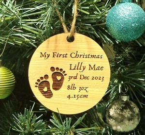 Personalised Babys First Christmas Bauble Wooden Xmas Tree Decoration Gift B2 - Picture 1 of 1