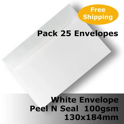 25 Envelopes Quality White 130x184mm 5x7" Wallet 100gsm Peel N Seal #E36CA #XEGG - image 1 of 2