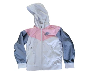 Girls Nike Windrunner Lightweight Wind Rain Hooded Jacket Pink/Gray/White Sz 7 - Picture 1 of 5