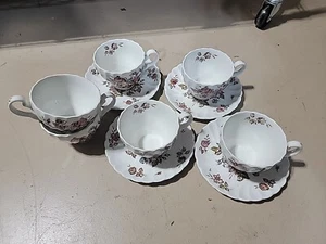 Vtg Johnson Bros Devon Sprays Of England 6 Cups And 4 Saucers 4 Salad Plates - Picture 1 of 5